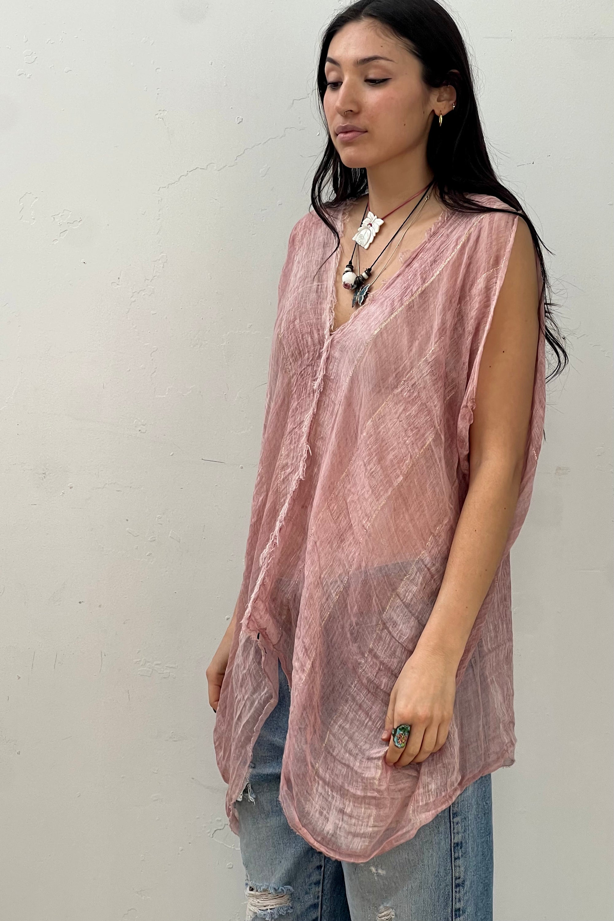 Anna Corinna Reworked Vintage Sheer Blush Top