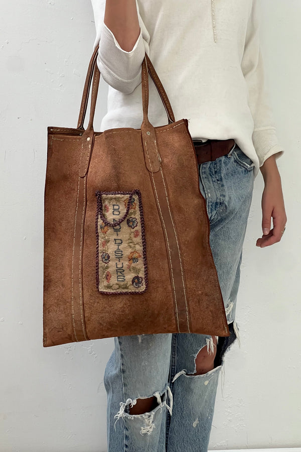 Anna Corinna Reworked Vintage Do Not Disturb Patched Suede Tote, Leather suede
