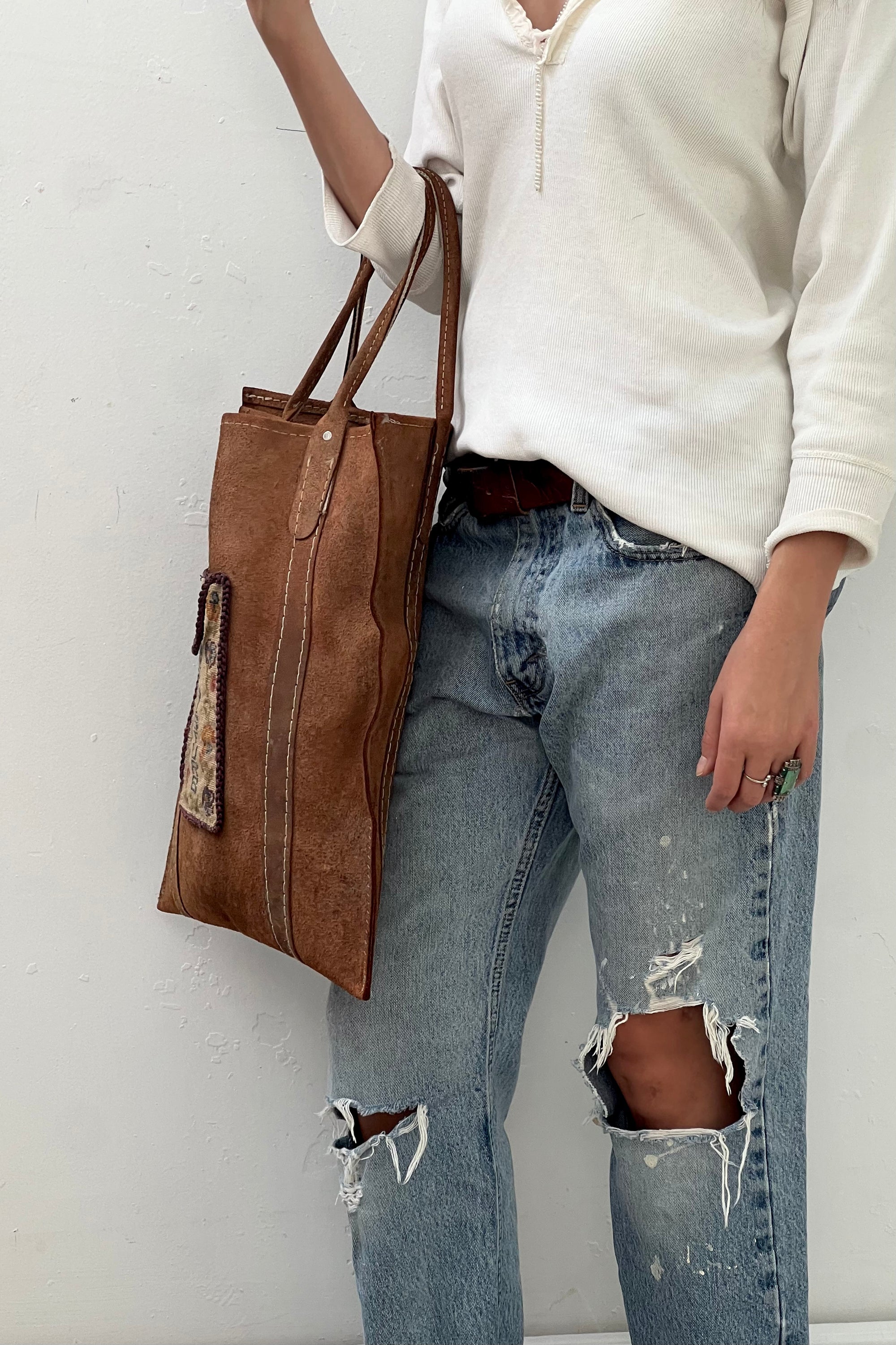 Anna Corinna Reworked Vintage Do Not Disturb Patched Suede Tote
