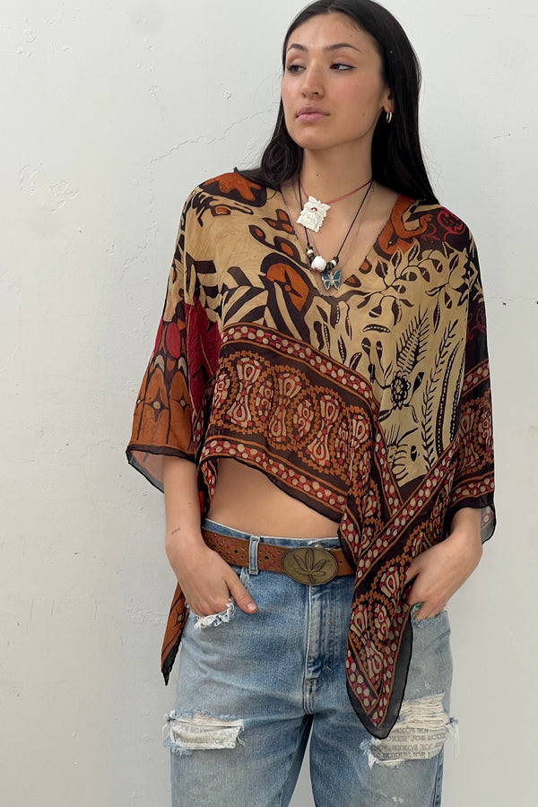 Anna Corinna Reworked Vintage Silk Chiffon Dana Buchman Poncho Top