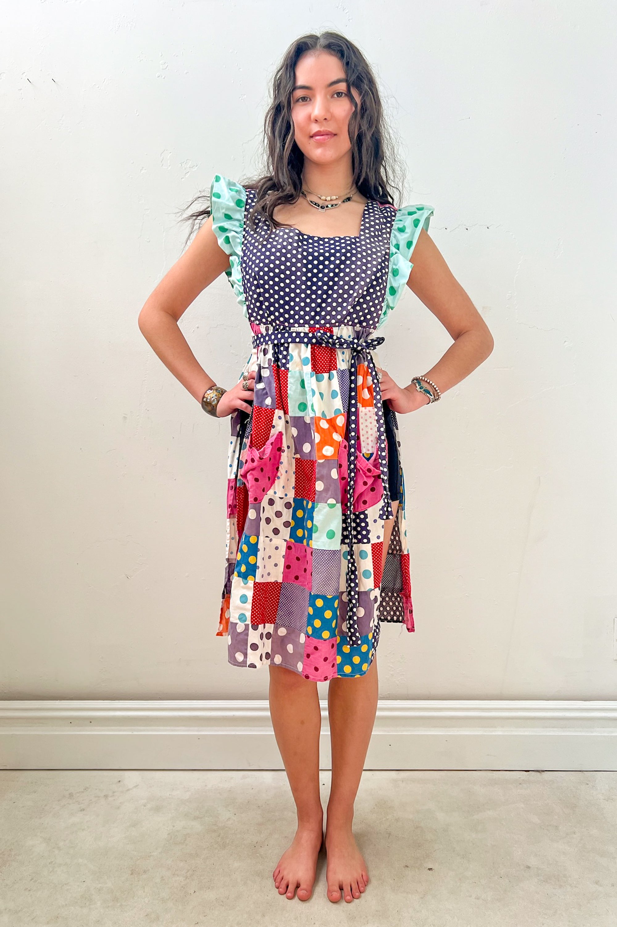 Vintage Reworked Patchwork Apron Wrap Dress