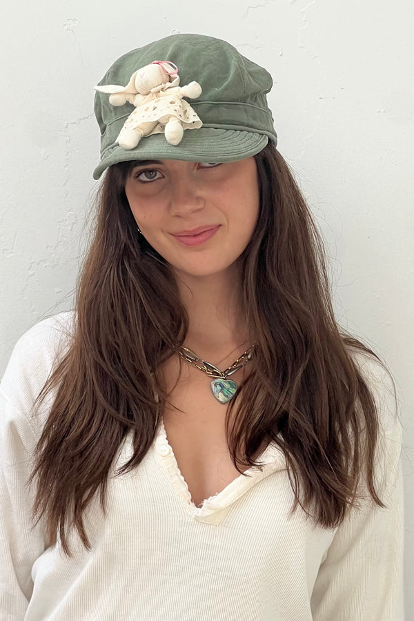 Anna Corinna Reworked Vintage Bunny Army Cap, Cotton