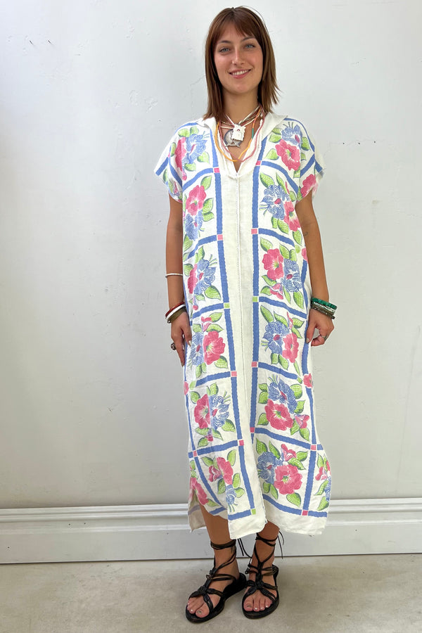 Anna Corinna Reworked Vintage Linen Flowers Smock Dress
