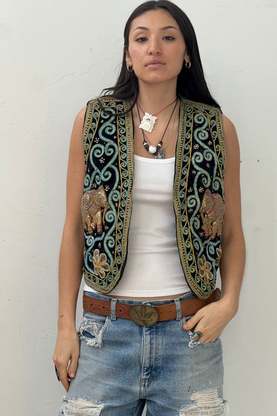Vintage Embellished Elephant Vest, view 3