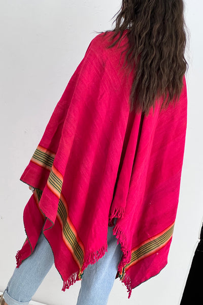 Vintage Hand Woven Wool Poncho, Wool, view 2