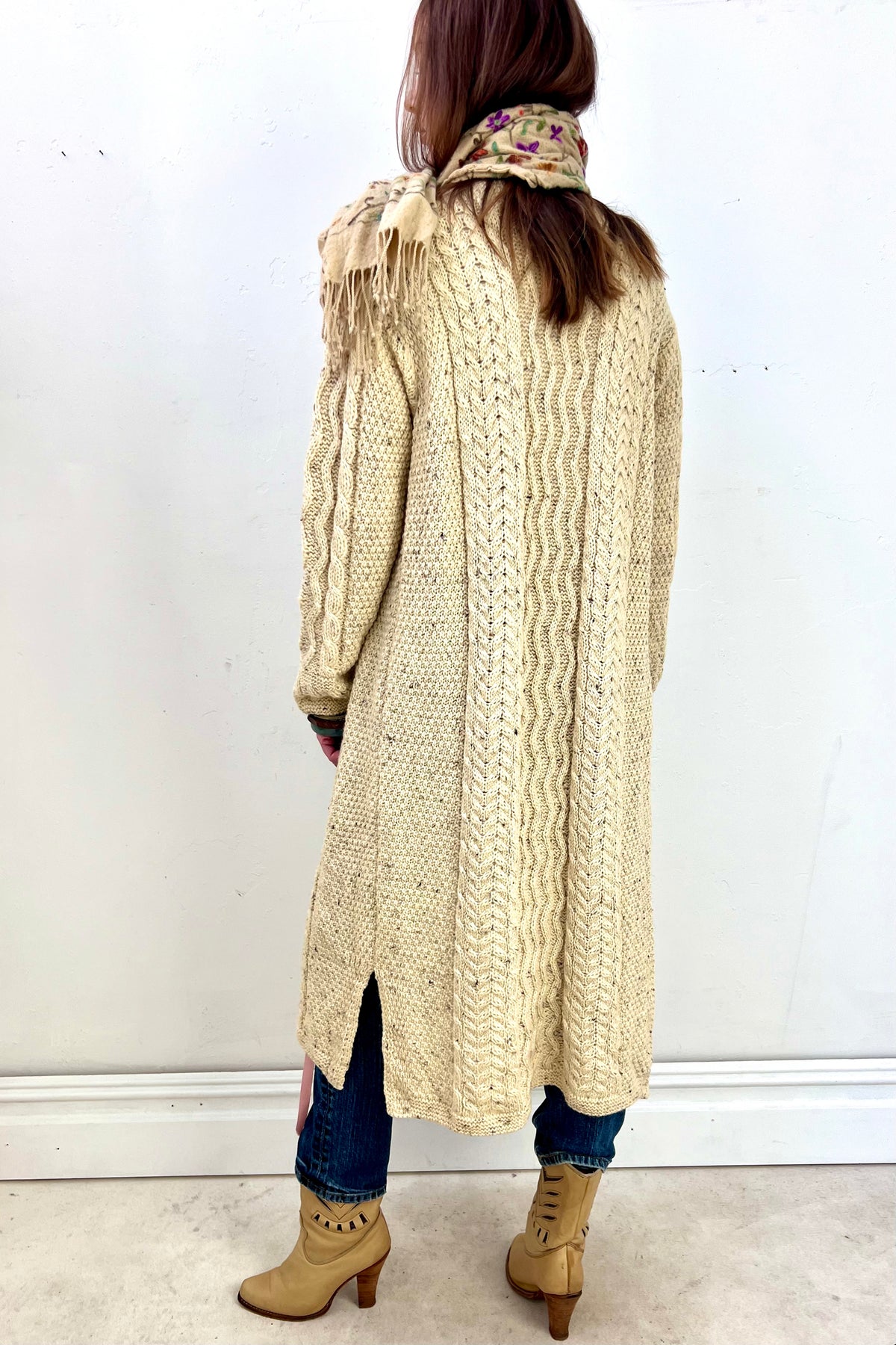 Vintage Hand Knit Irish Wool Sweater Coat, Wool