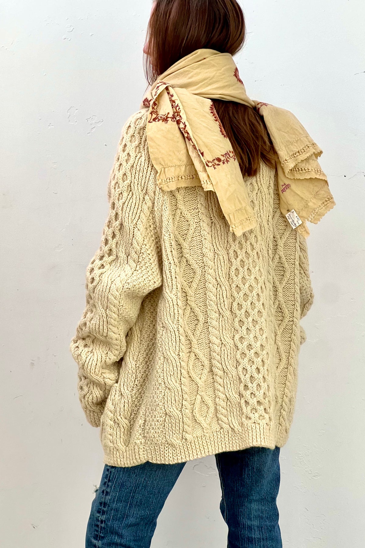 Vintage Hand Knit Irish Cardi Sweater, Pure New Wool