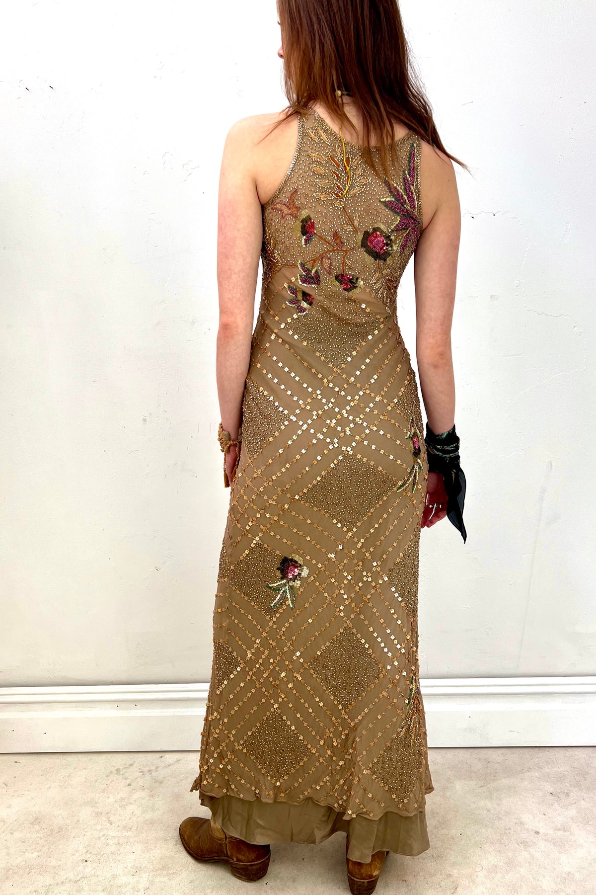 Vintage Hand Beaded Silk Dress, Silk