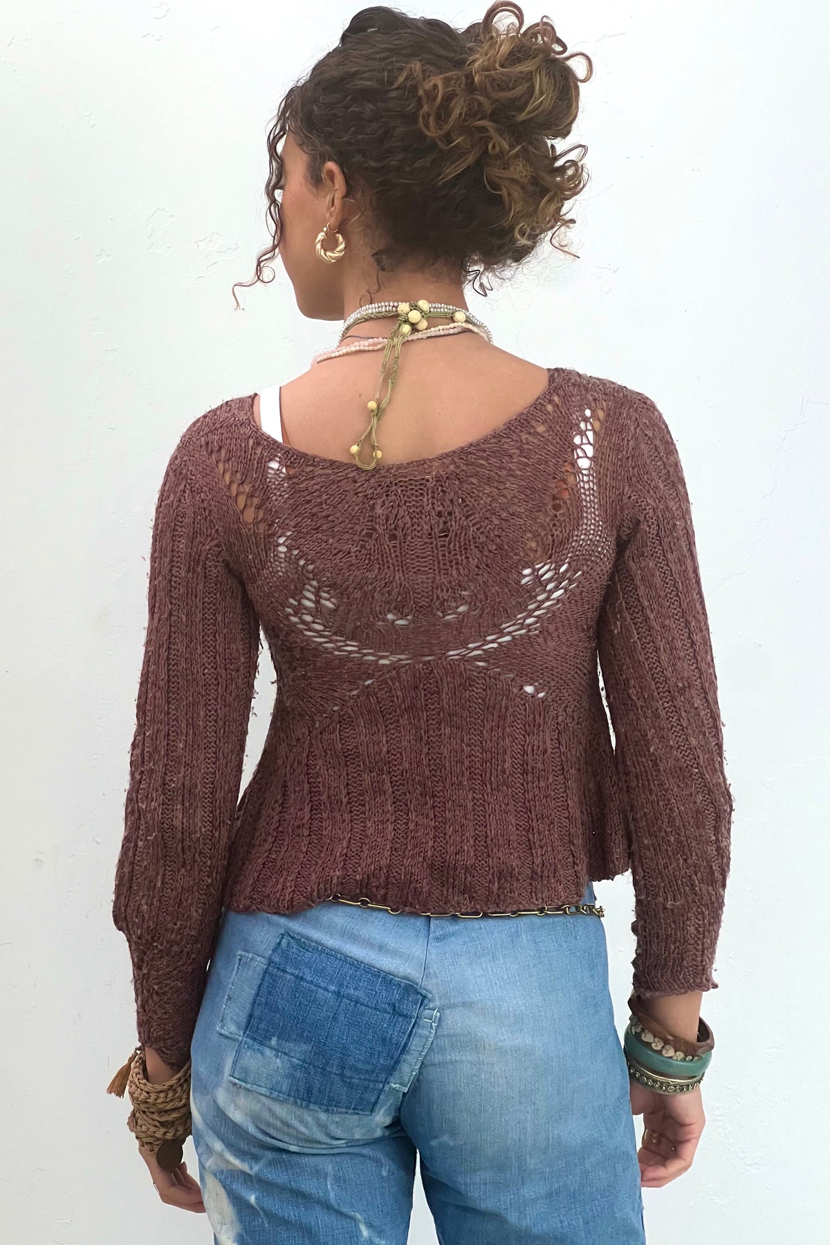Vintage-Hand-Knit-Cocoa-Top, Cotton