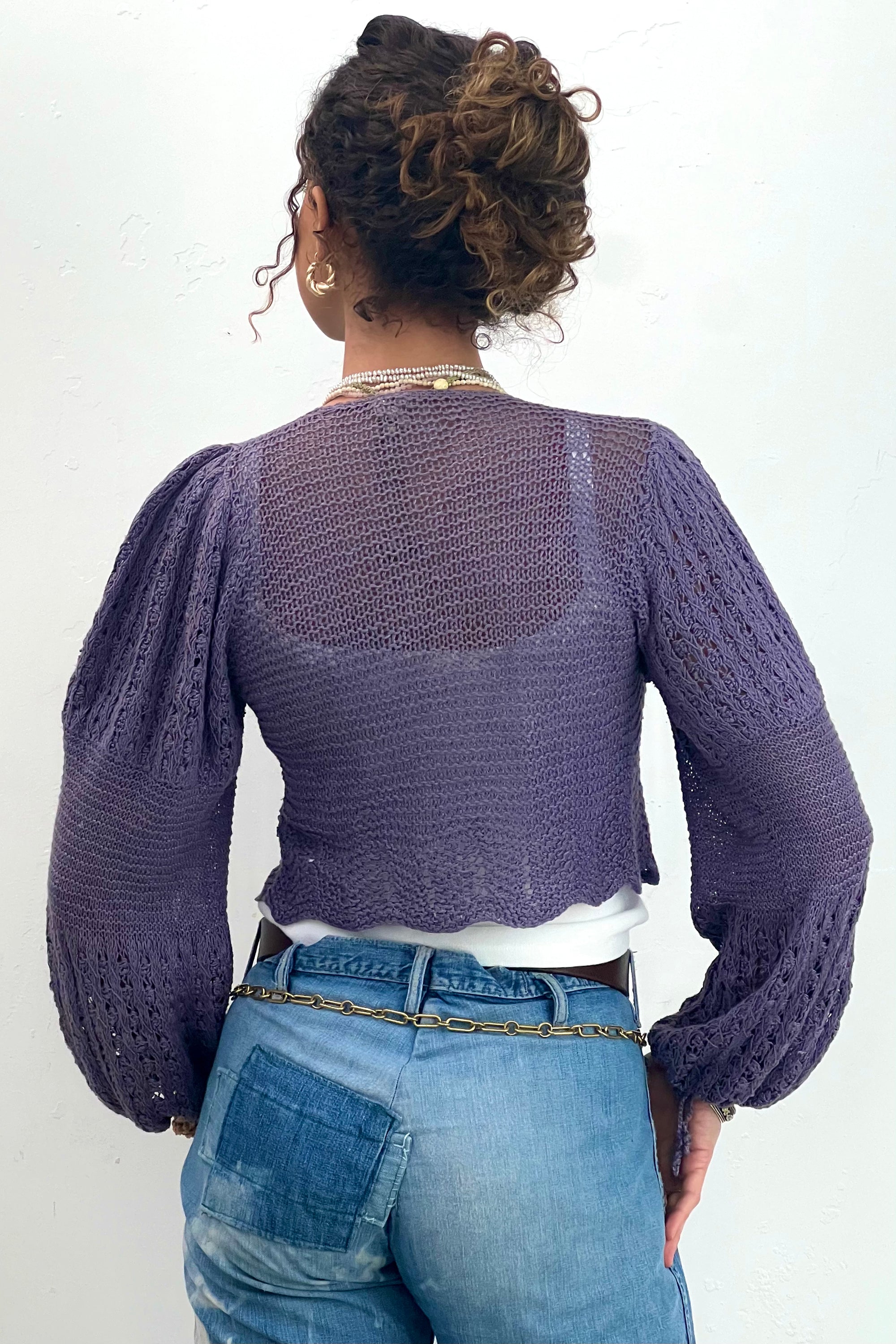 Vintage-Hand-Knit-Lavender-Cardi-Top