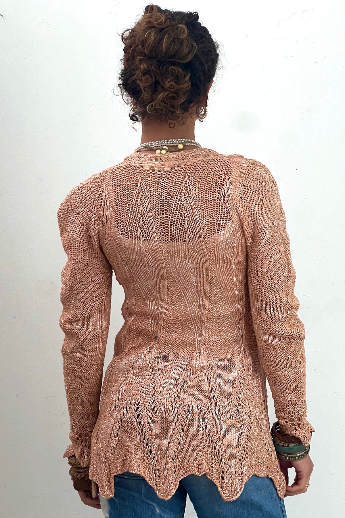 Vintage-Hand-KnitPeach-Cardi-Top, Cotton