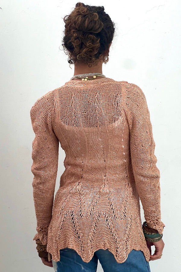 Vintage-Hand-KnitPeach-Cardi-Top, Cotton