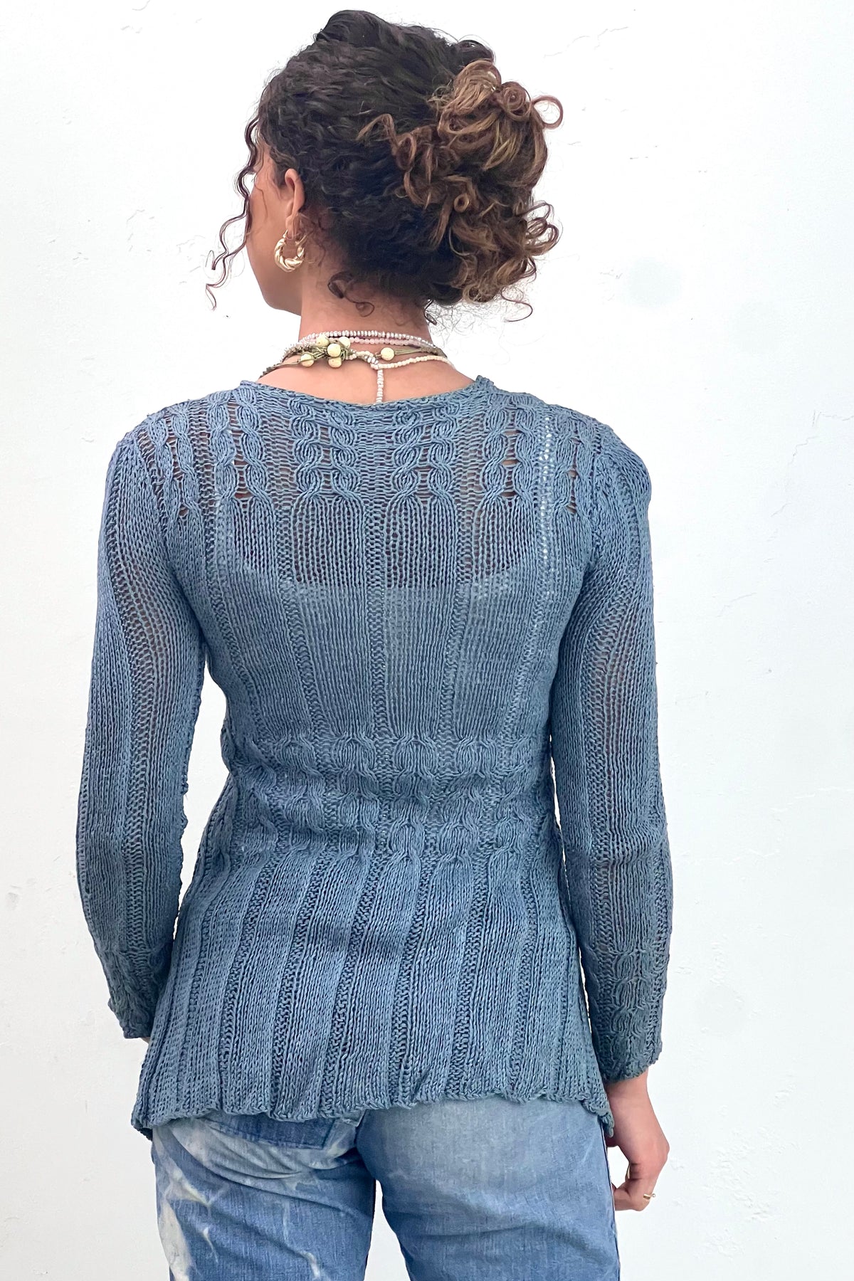 Vintage-Hand-Knit-Slate-Cardi-Top, Cotton