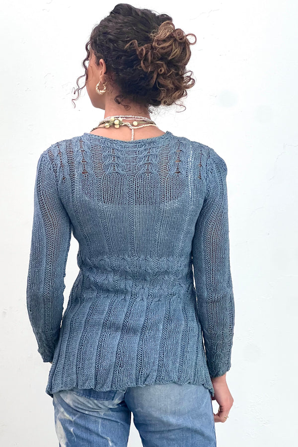 Vintage-Hand-Knit-Slate-Cardi-Top, Cotton