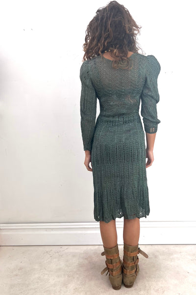 Vintage Hand Knit Peacock Dress, Cotton, view 2