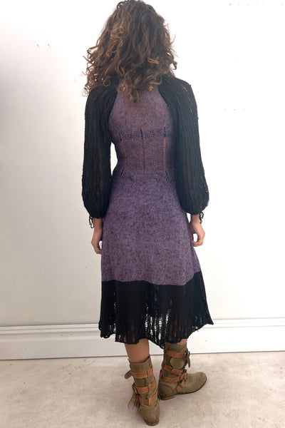 Vintage Hand Knit Noir Plum Dress, Cotton, view 2