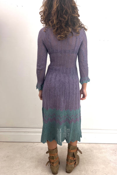 Vintage Hand Knit Plum Slate Dress, Cotton, view 2