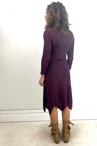 Vintage Hand Knit Plum Dress, Cotton, view 2